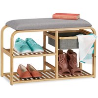 Schuhbank mit Sitzfläche, gepolstert, Flur & Garderobe, schmal, Bambus Sitzbank HxBxT: 45x69x30 cm, grau/natur - Relaxdays von RELAXDAYS