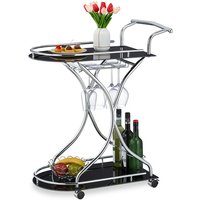 Servierwagen, 2 Etagen, Flaschen- & Gläserhalter, Glas & Chrom, hbt: 88x76x49 cm, Küchenwagen, schwarz/silber - Relaxdays von RELAXDAYS