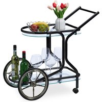 Servierwagen, Küchenwagen mit 2 Ablagen, hbt: 76 x 46 x 82 cm, Glas & Eisen, Beistellwagen auf Rollen, schwarz - Relaxdays von RELAXDAYS