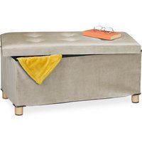 Sitzbank mit Stauraum, Polster, Samtbezug, Holzfüße, bis 120 kg, faltbar, Sitztruhe hbt: 34x76x38 cm, creme - Relaxdays von RELAXDAYS