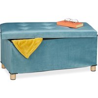 Sitzbank mit Stauraum, Polster, Samtbezug, Holzfüße, bis 120 kg, faltbar, Sitztruhe hbt: 34x76x38 cm, türkis - Relaxdays von RELAXDAYS