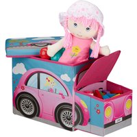 Sitzbox Kinder, Staubox mit Deckel, Spielzeug, faltbar, Motiv Auto, Stauraum, Jungen & Mädchen, 50 Liter, pink - Relaxdays von RELAXDAYS