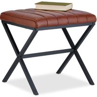 Sitzhocker, gepolstert, Kunstleder, Metall, Modernes Design, Fußablage HxBxT: 46 x 47 x 42 cm, schwarz/braun - Relaxdays von RELAXDAYS