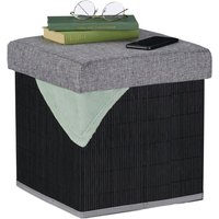 Sitzhocker mit Stauraum, gepolstert, faltbar, Bambus, Stoff, HxBxT: 36 x 35 x 35 cm, Sofahocker, schwarz/grau - Relaxdays von RELAXDAYS