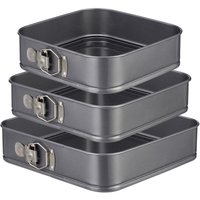 Springform quadratisch 3er Set, antihaftbeschichtet, eckige Kuchenform, Carbonstahl, 24, 26 & 28 cm, anthrazit - Relaxdays von RELAXDAYS