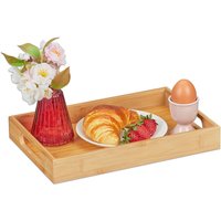 Tablett Bambus, HxBxT: 4 x 30 x 20 cm, Serviertablett mit Griffen, hoher Rand, Küchentablett rechteckig, natur - Relaxdays Tablett Bambus, HxBxT: 4 x 30 x 20 cm, Serviertablett mit Griffen, hoher Rand, Küchentablett rechteckig, natur - Relaxdays von RELAXDAYS