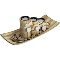 Teelichthalter, 3 Kerzenhalter mit Herz, Tablett & Steine, Tischdeko Wohnzimmer & Esszimmer, Kerzendeko, braun - Relaxdays Teelichthalter, 3 Kerzenhalter mit Herz, Tablett & Steine, Tischdeko Wohnzimmer & Esszimmer, Kerzendeko, braun - Relaxdays von RELAXDAYS