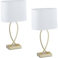 Relaxdays - Tischlampe, 2er Set, Lampenschirm, elegantes Design, E27, Nachttischlampe, HxBxT: 51 x 28 x 18 cm, gold/weiß Relaxdays - Tischlampe, 2er Set, Lampenschirm, elegantes Design, E27, Nachttischlampe, HxBxT: 51 x 28 x 18 cm, gold/weiß von RELAXDAYS