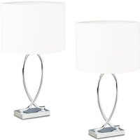 Relaxdays - Tischlampe, 2er Set, Lampenschirm, elegantes Design, E27, Nachttischlampe, HxBxT: 51 x 28 x 18 cm, weiß/silber Relaxdays - Tischlampe, 2er Set, Lampenschirm, elegantes Design, E27, Nachttischlampe, HxBxT: 51 x 28 x 18 cm, weiß/silber von RELAXDAYS