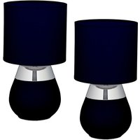 Tischlampe, 2er Set, Metallfuß, Stoffschirm, E14, h x d: 32 x 18 cm, Nachttischlampe mit Kabel, blau/silber - Relaxdays Tischlampe, 2er Set, Metallfuß, Stoffschirm, E14, h x d: 32 x 18 cm, Nachttischlampe mit Kabel, blau/silber - Relaxdays von RELAXDAYS