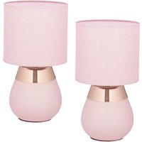Tischlampe, 2er Set, Metallfuß, Stoffschirm, E14, h x d: 32 x 18 cm, Nachttischlampe mit Kabel, rosa/kupfer - Relaxdays Tischlampe, 2er Set, Metallfuß, Stoffschirm, E14, h x d: 32 x 18 cm, Nachttischlampe mit Kabel, rosa/kupfer - Relaxdays von RELAXDAYS