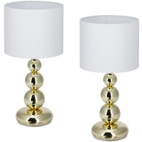 Relaxdays - Tischlampe, 2er Set, runder Lampenschirm, elegantes Design, E27, Nachttischlampe, HxD: 50 x 25 cm, weiß/gold von RELAXDAYS