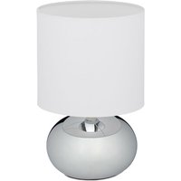 Tischlampe, runde Nachttischlampe mit Touch, HxD: 27,5 x 18 cm, E14, Tischleuchte mit Stoffschirm, silber/weiß - Relaxdays von RELAXDAYS
