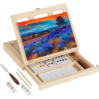 Relaxdays - Tischstaffelei Holz, 19-tlg., mit Leinwand, Pinsel, Acrylfarben & Malspachtel, verstellbar, natur Relaxdays - Tischstaffelei Holz, 19-tlg., mit Leinwand, Pinsel, Acrylfarben & Malspachtel, verstellbar, natur von RELAXDAYS
