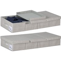 Unterbettkommode 2er Set, 50 l, mit Deckel, HxBxT: 15x80x40 cm, faltbar, Unterbettbox flach, pp, Pappe, grau - Relaxdays von RELAXDAYS