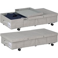 Unterbettkommode 2er Set, 50 l, mit Rollen, HxBxT: 20x80x40 cm, faltbar, mit Deckel, Unterbettbox flach, grau - Relaxdays von RELAXDAYS