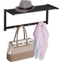 Wandgarderobe mit Ablage, Garderobenleiste 5 Haken, Flur & Bad, modern, Metall, hbt 28 x 65 x 25 cm, schwarz - Relaxdays von RELAXDAYS