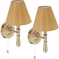 Wandlampe mit Schirm, 2er Set, Zugschalter, Flur & Wohnzimmer, E14, Stoff, Metall, HxBxT: 28x16x19 cm, messing - Relaxdays von RELAXDAYS