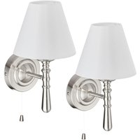 Wandlampe mit Schirm 2er Set, Zugschalter, Flur & Wohnzimmer, E14, Stoff, Metall, hbt 28x16x19 cm, silber/weiß - Relaxdays von RELAXDAYS