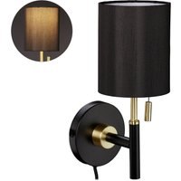 Wandleuchte, runder Stoffschirm, Zugschalter, Kabel mit Stecker, Wandlampe hbt: 32 x 13 x 18 cm, schwarz-gold - Relaxdays von RELAXDAYS