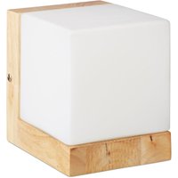 Wandleuchte Würfel, Würfellampe f. warmes Licht, E27, Milchglas, Holz,1-flammig, hbt: 15x12x15 cm, weiß/natur - Relaxdays von RELAXDAYS