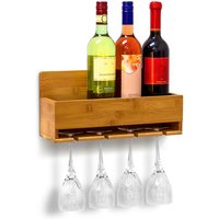 Weinregal mit Glashalter h x b x t: ca. 17 x 37 x 11,5 cm Flaschenregal aus Bambus mit Platz für 4 Flaschen und 4 Gläser zur Wandmontage Hängeregal von RELAXDAYS