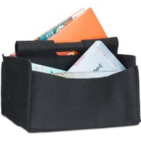 Zeitungskorb aus Filz, h x b x t: 22 x 32 x 29 cm, 2 Fächer, mit Griff, faltbarer Zeitungsständer, schwarz - Relaxdays von RELAXDAYS