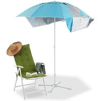 relaxdays Sonnenschirm Strandmuschel rund, blau Ø 180,0 cm von RELAXDAYS