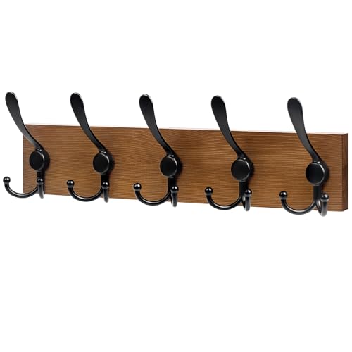 RELBRO Garderobenleiste Wandhalterung, 42,9 cm Holzwandgarderobe mit 5 Dreifachhaken, keine Montage, 1 Stück, Braun von RELBRO