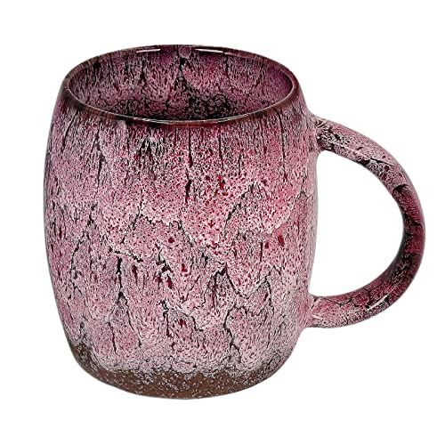 400ml Große Keramik Kaffeetassen, Handgefertigte Keramik große Teetassen für Büro und Zuhause, mit großem Griff, Mikrowellen-, Kühlschrank- und Spülmaschinenfest, Einzigartige Texturglasur (Rosa-Lila) von RELEDESA