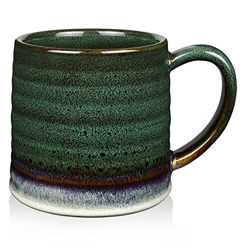 500ml Extra großer Keramik Kaffeebecher mit große Henkel, 18 Oz Jumbo Teetasse Mug für Büro und Zuhause, Mikrowellen Kühlschränke und Spülmaschinenfest, Handgemachte Glasierte Textur (Tinte Grün) von RELEDESA