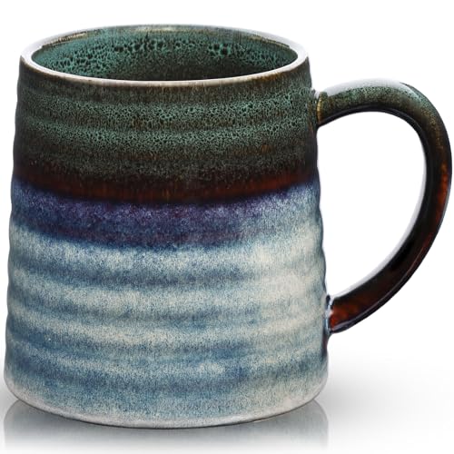 700ml Extra großer Keramik Kaffeebecher mit große Henkel, 25 Oz Jumbo Teetasse Mug für Büro und Zuhause, Mikrowellen Kühlschränke und Spülmaschinenfest, Handgemachte Glasierte Textur (Tinte Grün) von RELEDESA