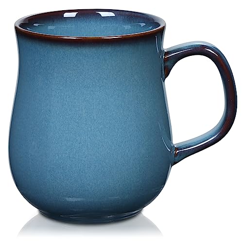 800 ml Extra Große Keramik Kaffeetassen Becher mit großem Griff, Handgefertigte Texturglasur Sehr Grosse Teetasse für Büro und Zuhause, Mikrowellen-, Kühlschrank- und Spülmaschinenfest (Fog Blue) von RELEDESA