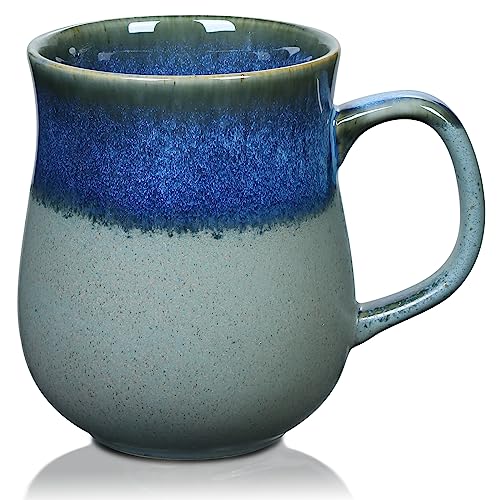 800 ml Extra Große Keramik Kaffeetassen Becher mit großem Griff, Handgefertigte Texturglasur Sehr Grosse Teetasse für Büro und Zuhause, Mikrowellen-, Kühlschrank- und Spülmaschinenfest (Glacier Blue) von RELEDESA