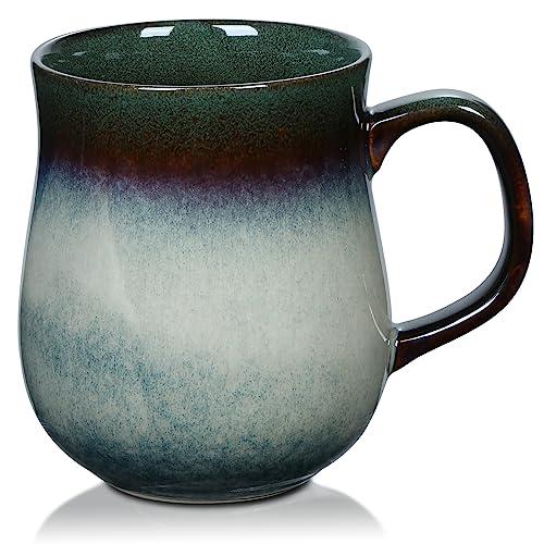 800 ml Extra Große Keramik Kaffeetassen Becher mit großem Griff, Handgefertigte Texturglasur Sehr Grosse Teetasse für Büro und Zuhause, Mikrowellen-, Kühlschrank- und Spülmaschinenfest (Ink Green) von RELEDESA