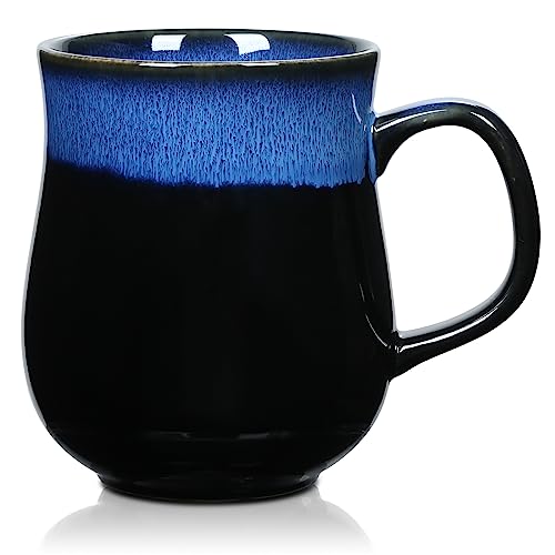 800 ml Extra Große Keramik Kaffeetassen Becher mit großem Griff, Handgefertigte Texturglasur Sehr Grosse Teetasse für Büro und Zuhause, Mikrowellen-, Kühlschrank- und Spülmaschinenfest (Starry Blue) von RELEDESA