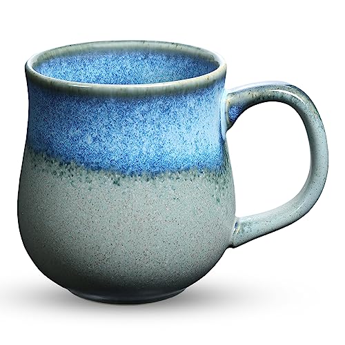 RELEDESA 450 ml Keramik Kaffeetassen Becher mit großem Griff, Handgefertigte Glaze große Teetasse für Büro und Zuhause, Mikrowellen- und Spülmaschinenfest, für heiße und kalte Trinken (Glacier Blue) von RELEDESA