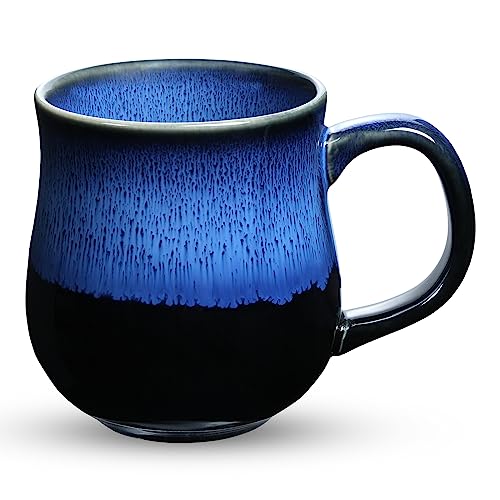 RELEDESA 450 ml Keramik Kaffeetassen Becher mit großem Griff, Handgefertigte Glaze große Teetasse für Büro und Zuhause, Mikrowellen- und Spülmaschinenfest, für heiße und kalte Trinken (Starry Blue) von RELEDESA