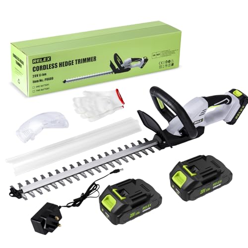 RELEX 20 V leichte schnurlose Heckenschere, 2000 mAh Heckenschere, 51 cm Dual-Action-Klinge, Lithium-Ionen-Akku, Ladegerät im Lieferumfang enthalten, zum Trimmen von Hecken (2 Akku) von RELEX