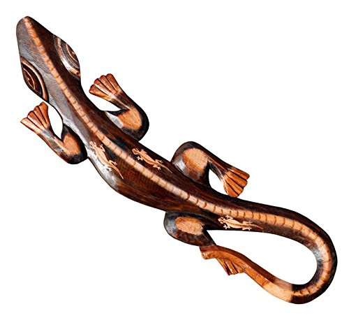 Wogeka Schönes 50 cm Gecko Wand Relief Holz Tier Handarbeit Bali Gecko05 von Wogeka