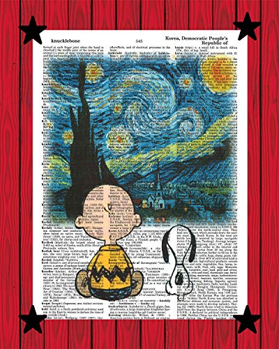 Snoopy Charlie Brown Poster Van Gogh's Starry Night Snoopy Charlie Brown Peanuts Wörterbuch, Kunstdruck, 20,3 x 25,4 cm (ungerahmt) von RELIRELIA