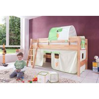 Halbhohes Spielbett Kim mit 3 tlg. Stoff-Set Indianer, Buche massiv natur lackiert von RELITA