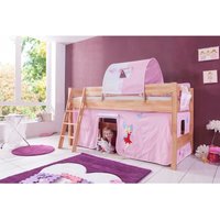 Halbhohes Spielbett Kim mit 3 tlg. Stoff-Set Prinzessinen, Buche massiv natur lackiert von RELITA