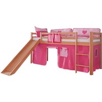 Hochbett Toby Buche Massiv mit Rutsche + Stoffset pink/rosa, von RELITA