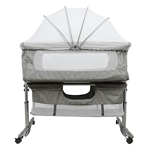 Cododo Wiege mit Matratze und Moskitonetz, 2-in-1 Kinderbett, Cododo für Babys von 1 bis 36 Monaten, klappbar, 2-in-1, Babywiege, mobiles Beistellbett (93 x 57 x 71-88 cm (dunkelgrau)) von RELOVE