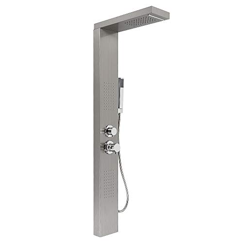 Duschpaneel, Gebürstet Edelstahl Duschsystem mit Handbrause, Wasserfalldusche, Regenvorhangdusche, Massagedüse, Wandmontage Duschset für Badezimmer (15 * 47 * 130cm (Edelstahl)) von RELOVE