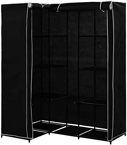 Eckschrank aus Stoff, Eckschrank, Ecke, Ankleidezimmer, staubdicht, Stoffschrank, Kleideraufbewahrung mit 2 Hängeschienen (Schwarz, 169 x 129 x 87 cm) von RELOVE