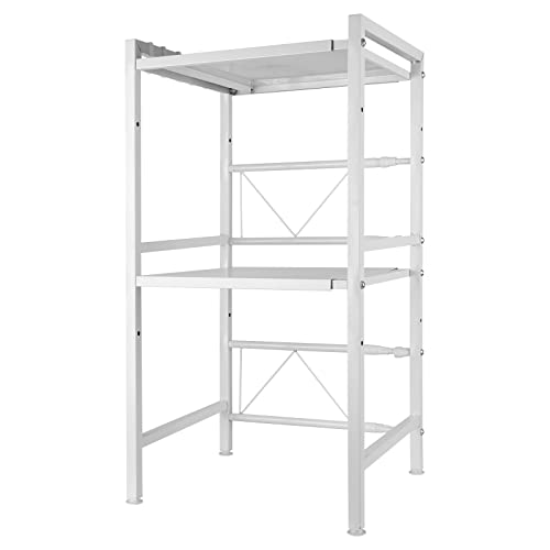 RELOVE Ausziehbarer Ständer aus Metall, für Mikrowelle, 2 Schichten, ausziehbar – für Gewürze, Konserven, Flaschen, bis zu 25 kg (40/64 x 36,5 x 78 cm (weiß) von RELOVE