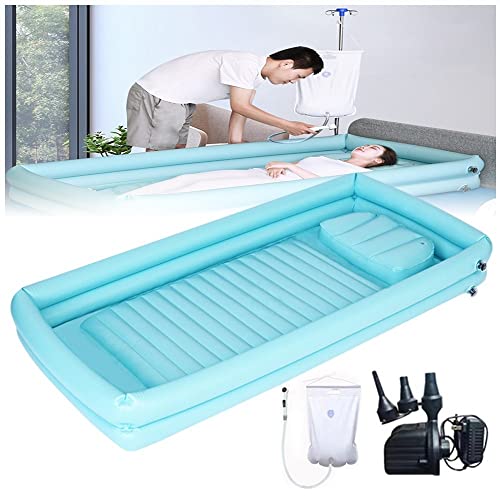 REMEK Medizinische Aufblasbares Badewanne Duschbadewannen Set, Erwachsene PVC Tragbares Duschsystem Am Bett Badehilfe Im Bett Für Behinderte, ältere Menschen, Bettlägerig von REMEK