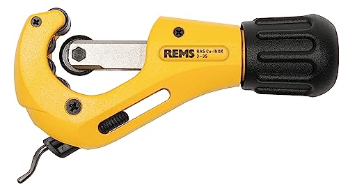 REMS RAS Cu-INOX (mit Teleskopspindel, mit 4 spezialgehärteten Gegendruckrollen, ergonomischer Drehgriff, einfacher Schneidradwechsel, Rohrabschneider) 113350 R von Rems
